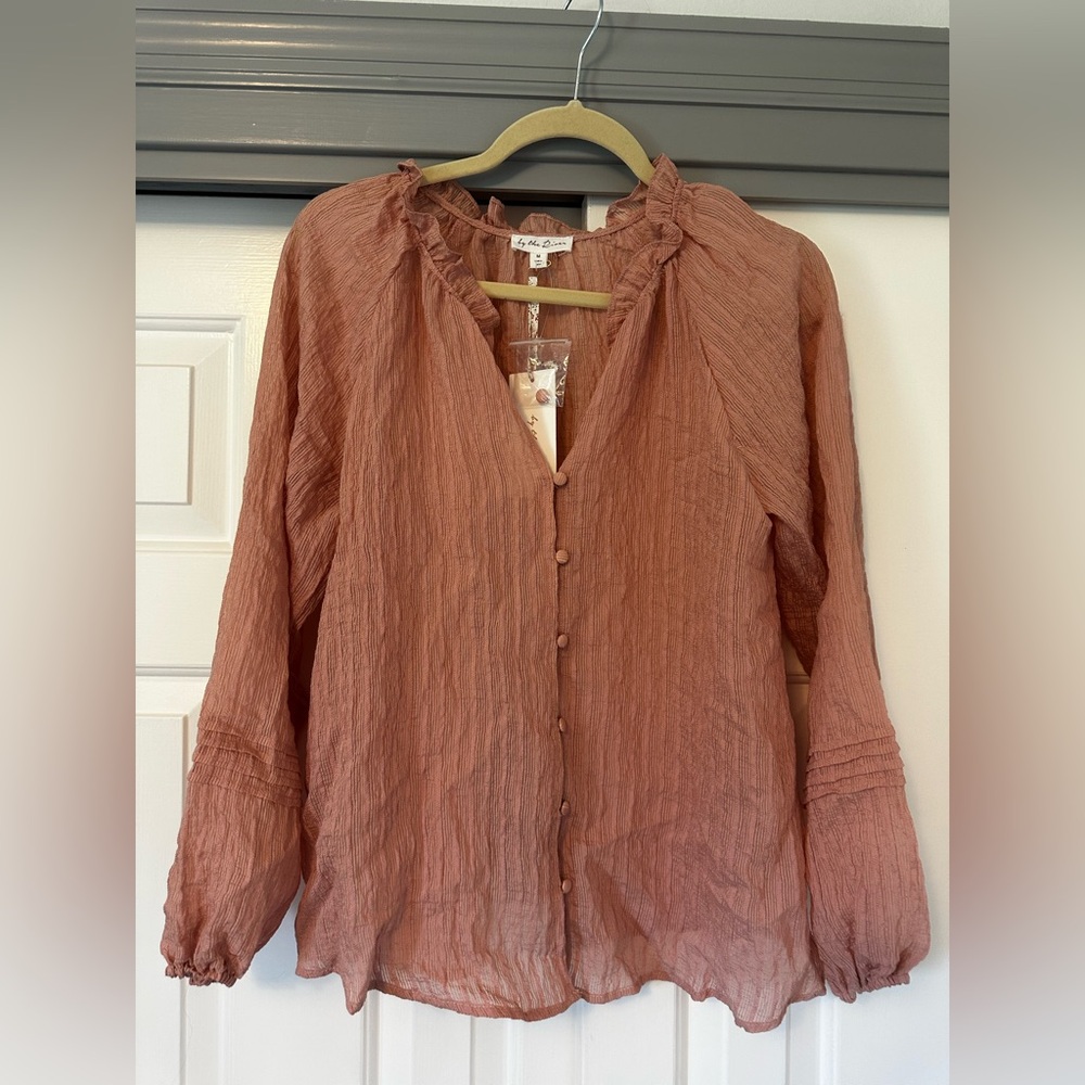 Women's Ruffled Button-Up Top in Rust by